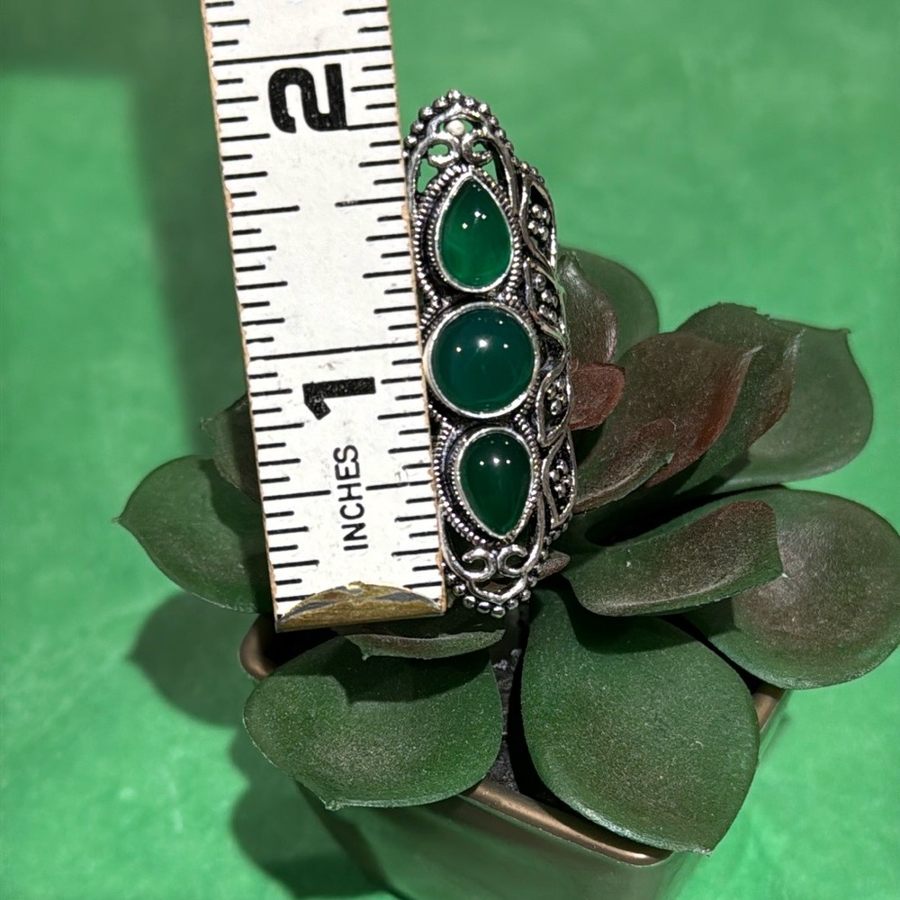 Green Chalcedony Silver Ring - image 8